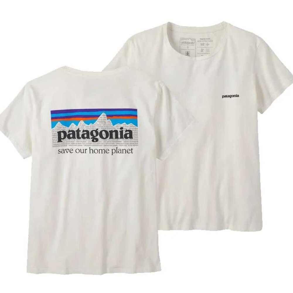 NEW Patagonia Womens P-6 Mission Organic Tee NWT L White Save Our Home Planet